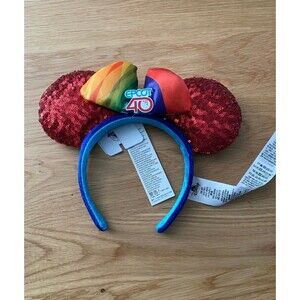 Disney Parks EPCOT 40th Rainbow Bow Red Sequins Mickey Minnie Ears Headband NEW